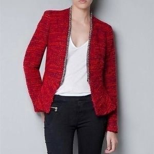 Zara red tweed blazer